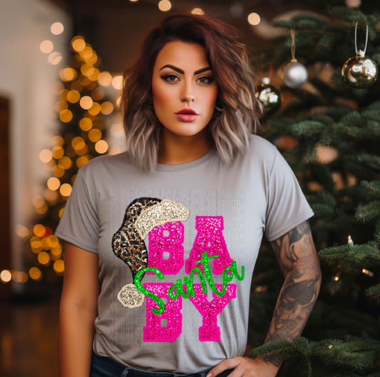 Santa Baby Pink Sequined Faux DTF Transfer