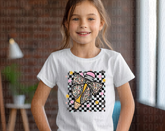 Girl Pencil Leopard Checkers DTF Transfer