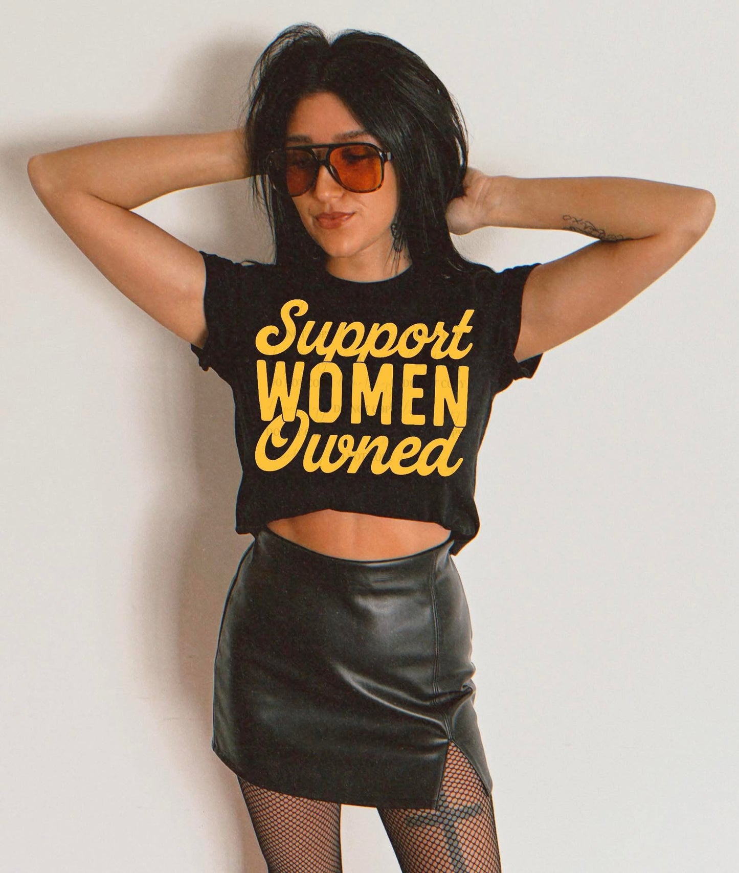 Support Women Owned Yellow Font DTF Transfer