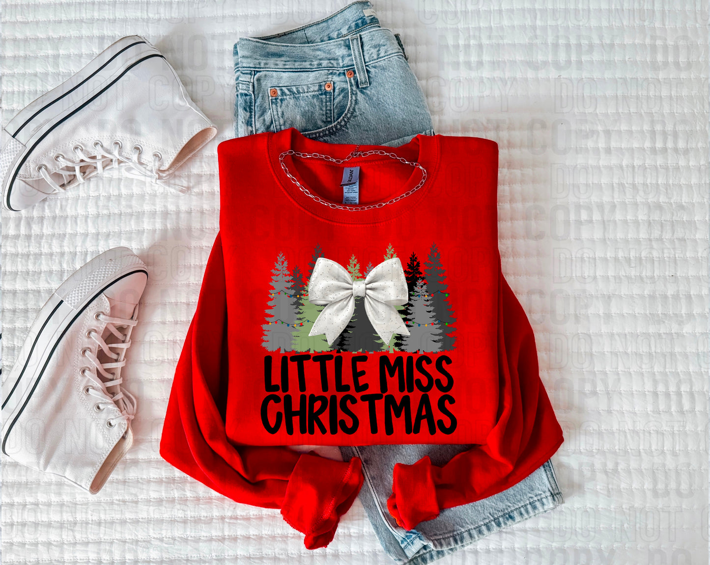 Little Miss Christmas White Bow DTF Transfer