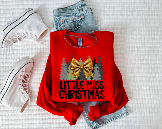 Little Miss Christmas Gold Bow DTF Transfer