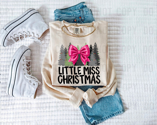 Little Miss Christmas Pink Bow DTF Transfer