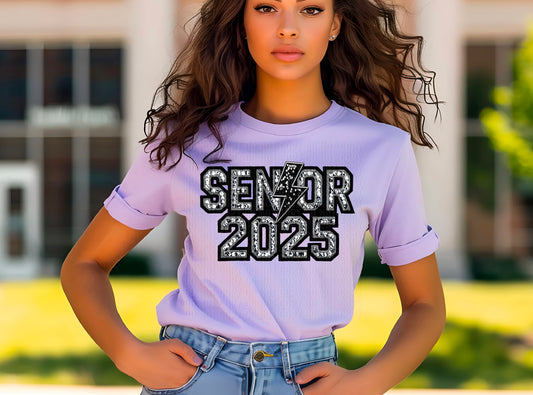 Senior 2025 Rhinestone Lightning Bolt DTF Transfer