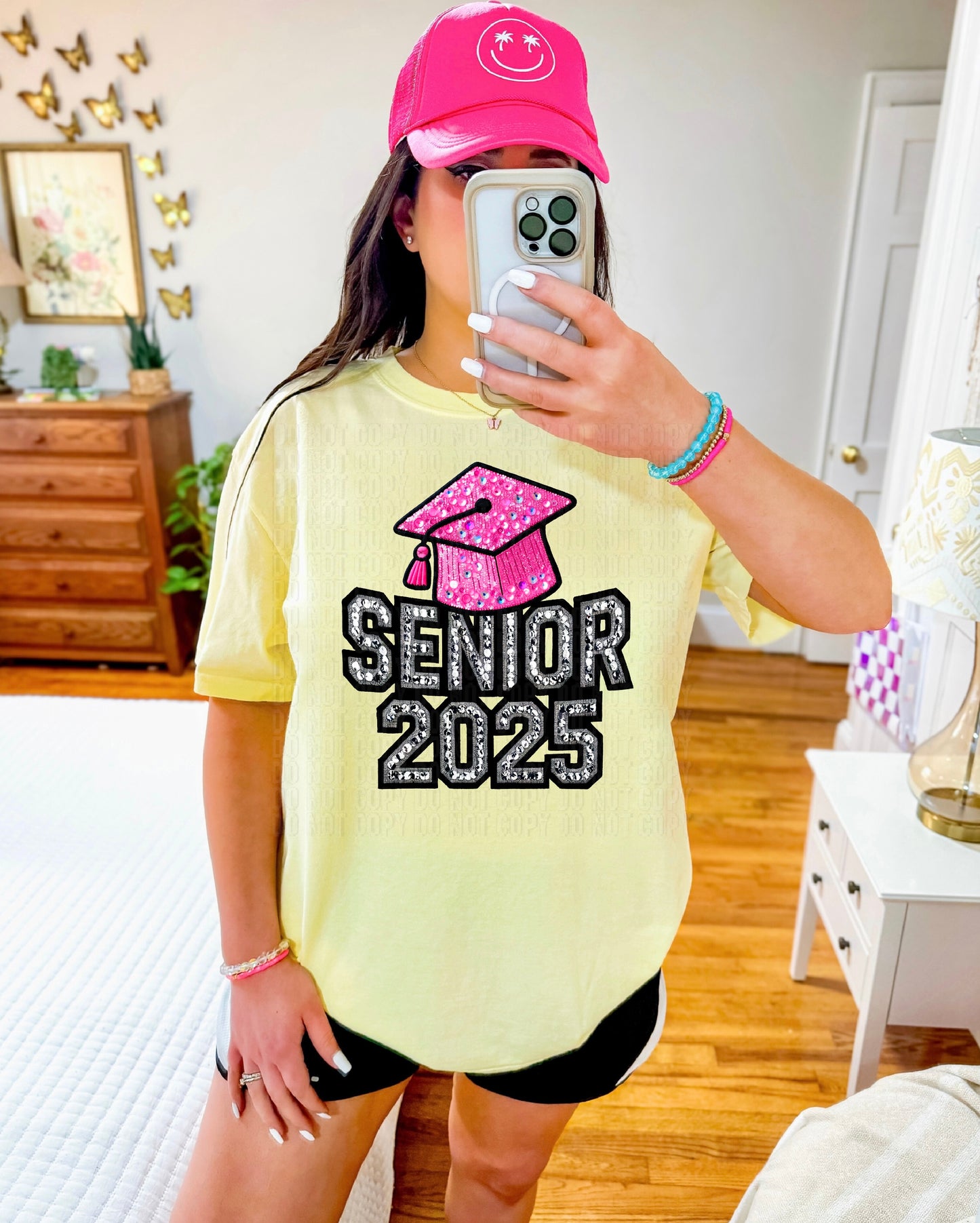 Senior 2025 Rhinestone Pink Cap DTF Transfer