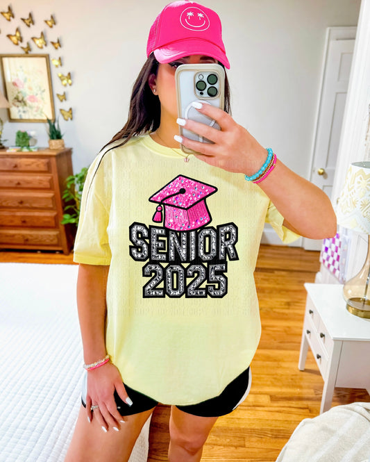 Senior 2025 Rhinestone Pink Cap DTF Transfer