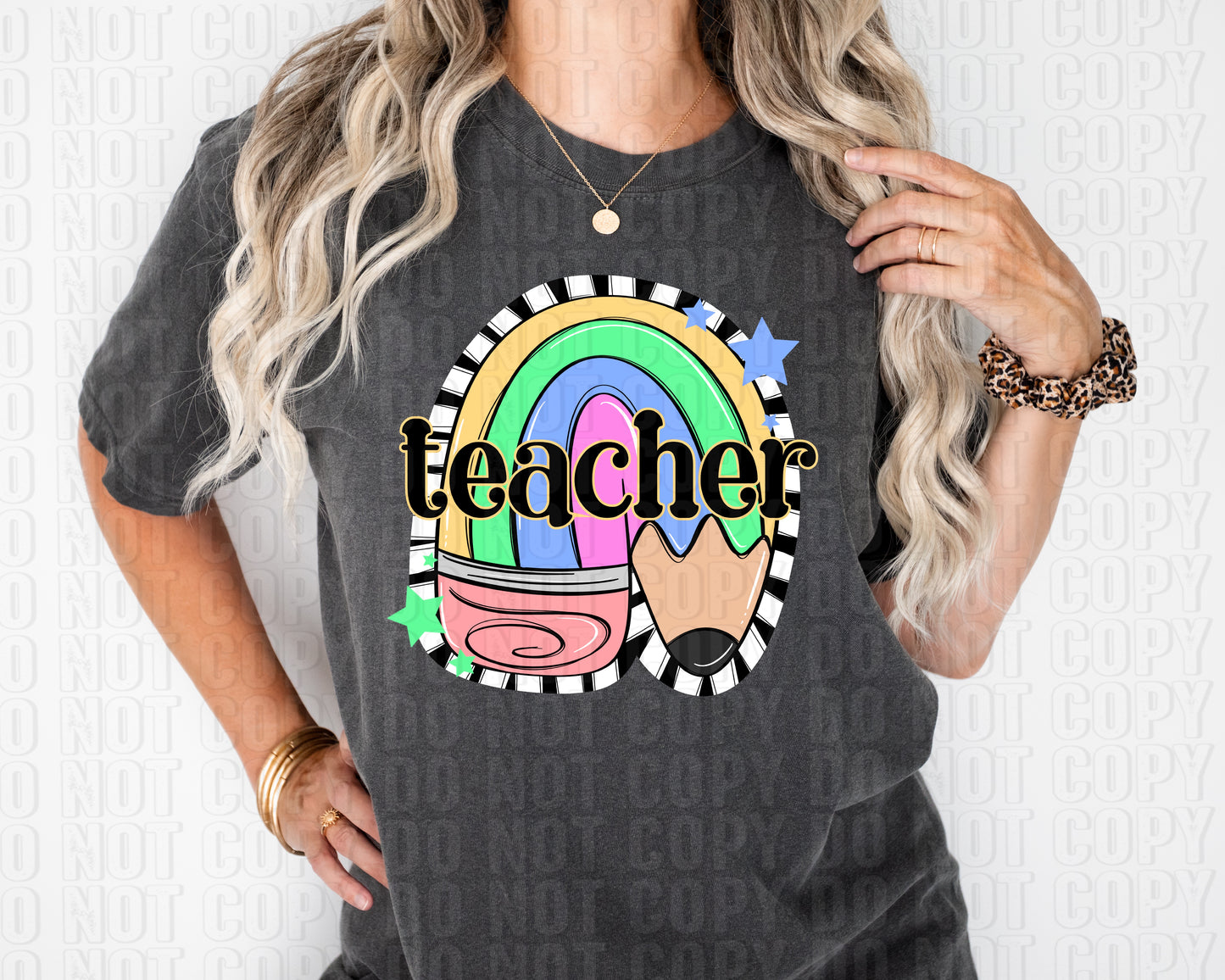 Teacher Striped Pencil DTF Transfer