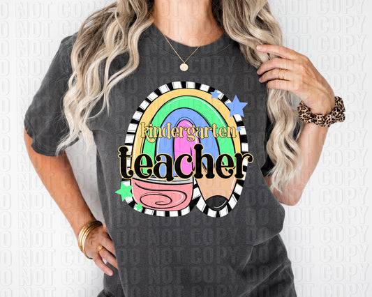 Kindergarten Teacher Striped Pencil DTF Transfer