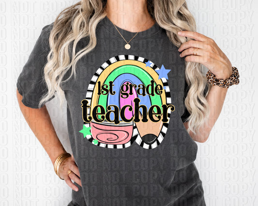 1st Grade Teacher Striped Pencil DTF Transfer