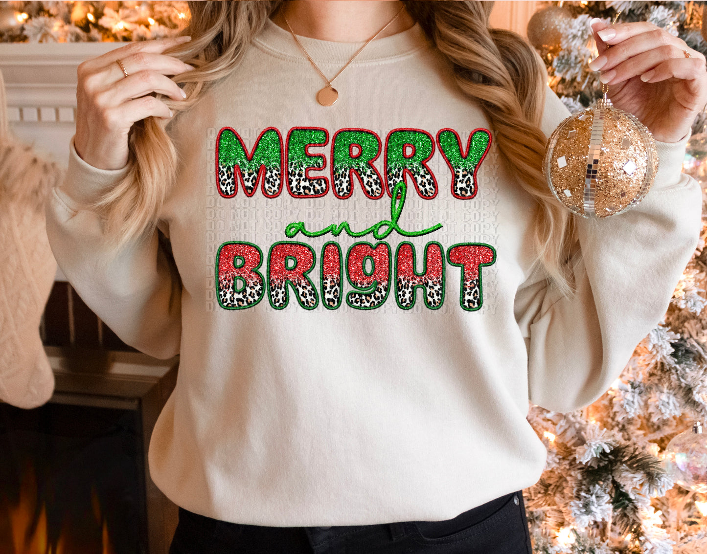 Merry And Bright Sequined Faux DTF Transfer