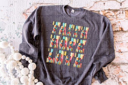 Faith Hope Love Patchwork Applique DTF Transfer