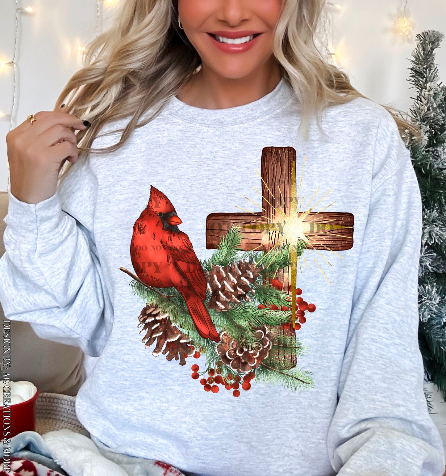 Cardinal Christmas Cross DTF Transfer