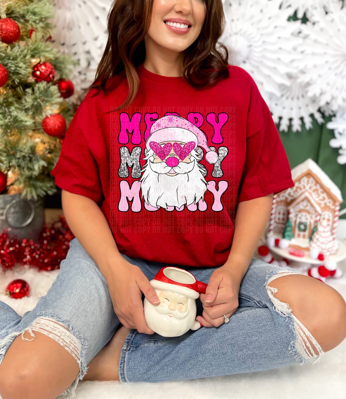 Merry Retro Santa Pink DTF Transfer