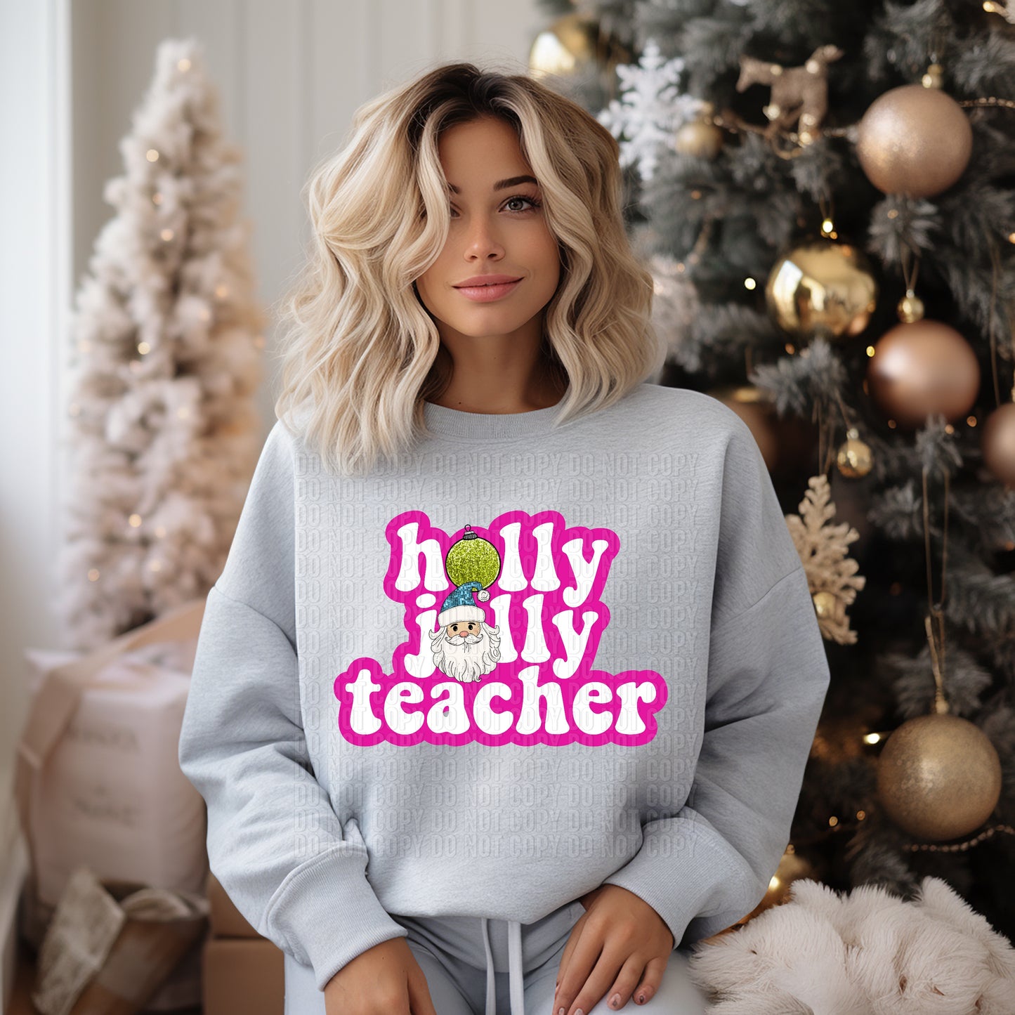 Holly Jolly Teacher Pink DTF Transfer