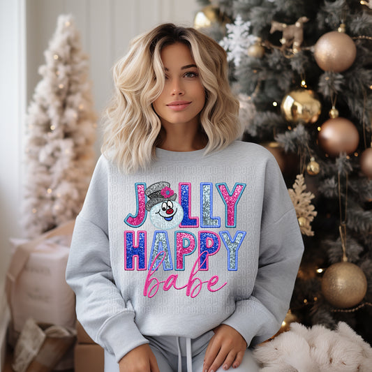 Jolly Happy Babe Embroidery Faux DTF Transfer