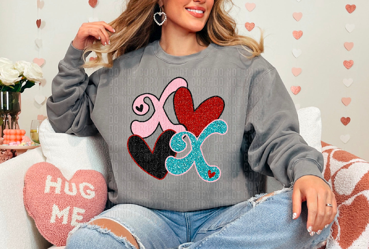 Xoxo Preppy Sequined DTF Transfer