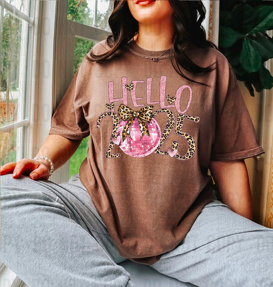 Hello 2025 Pink Sequined Cheetah DTF Transfer