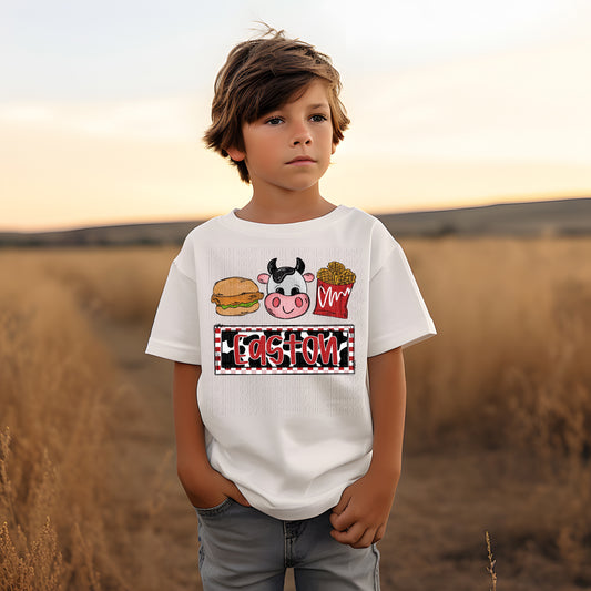 Chicken & Fries (Boy) With Name Plate Personalized DTF Transfer