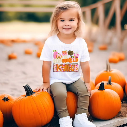 Watercolored Pumpkins (Girl) With Name Plate Personalized DTF Transfer