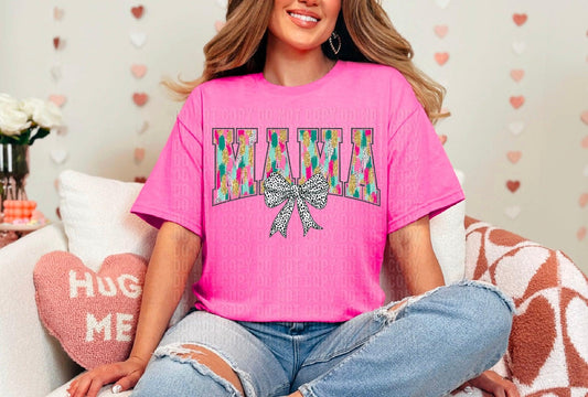 Mama Teal Brushstroke Dalmatian Bow DTF Transfer