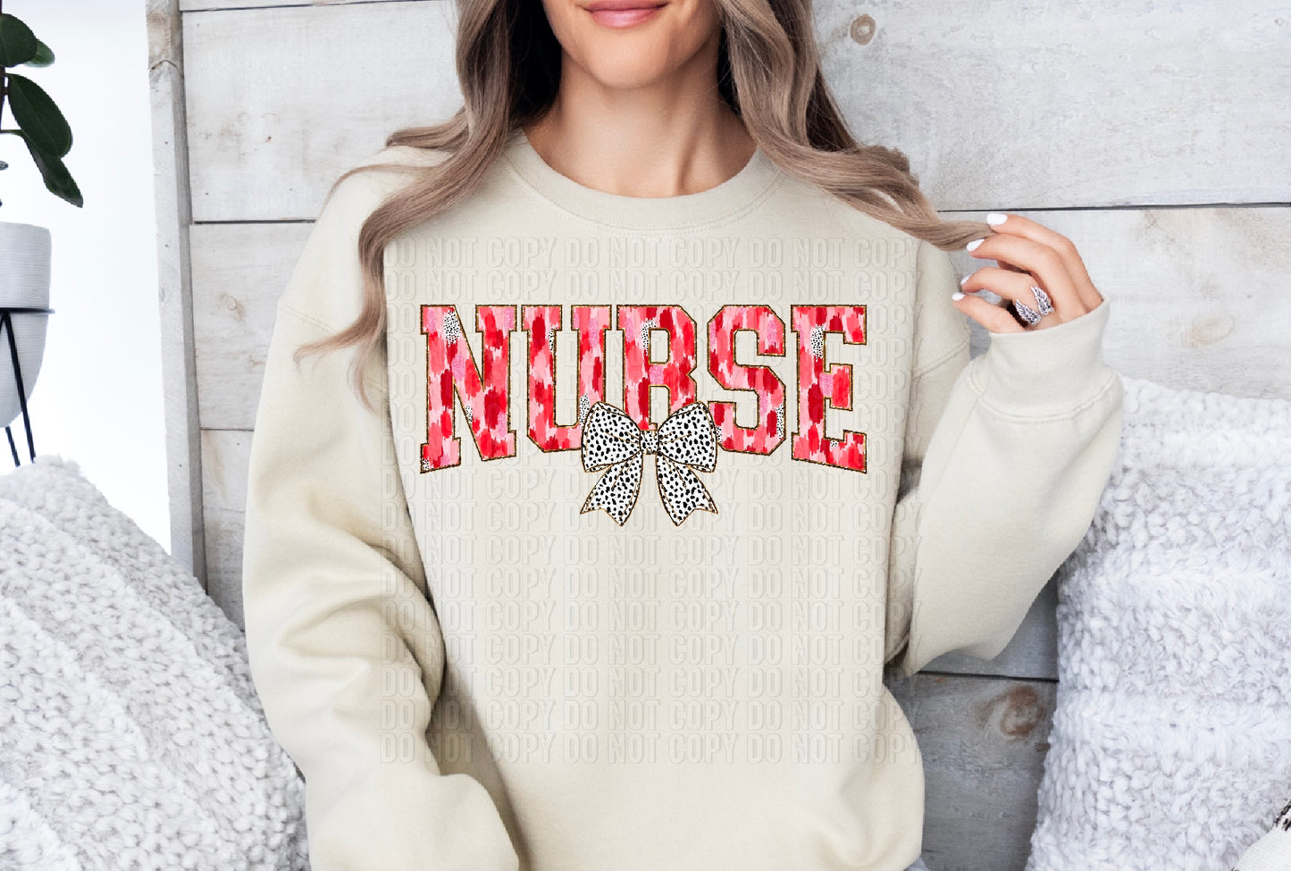 Nurse Valentine Brushstroke Dalmatian Bow DTF Transfer