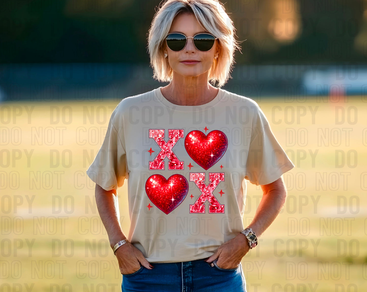 Xoxo Red Sequined DTF Transfer