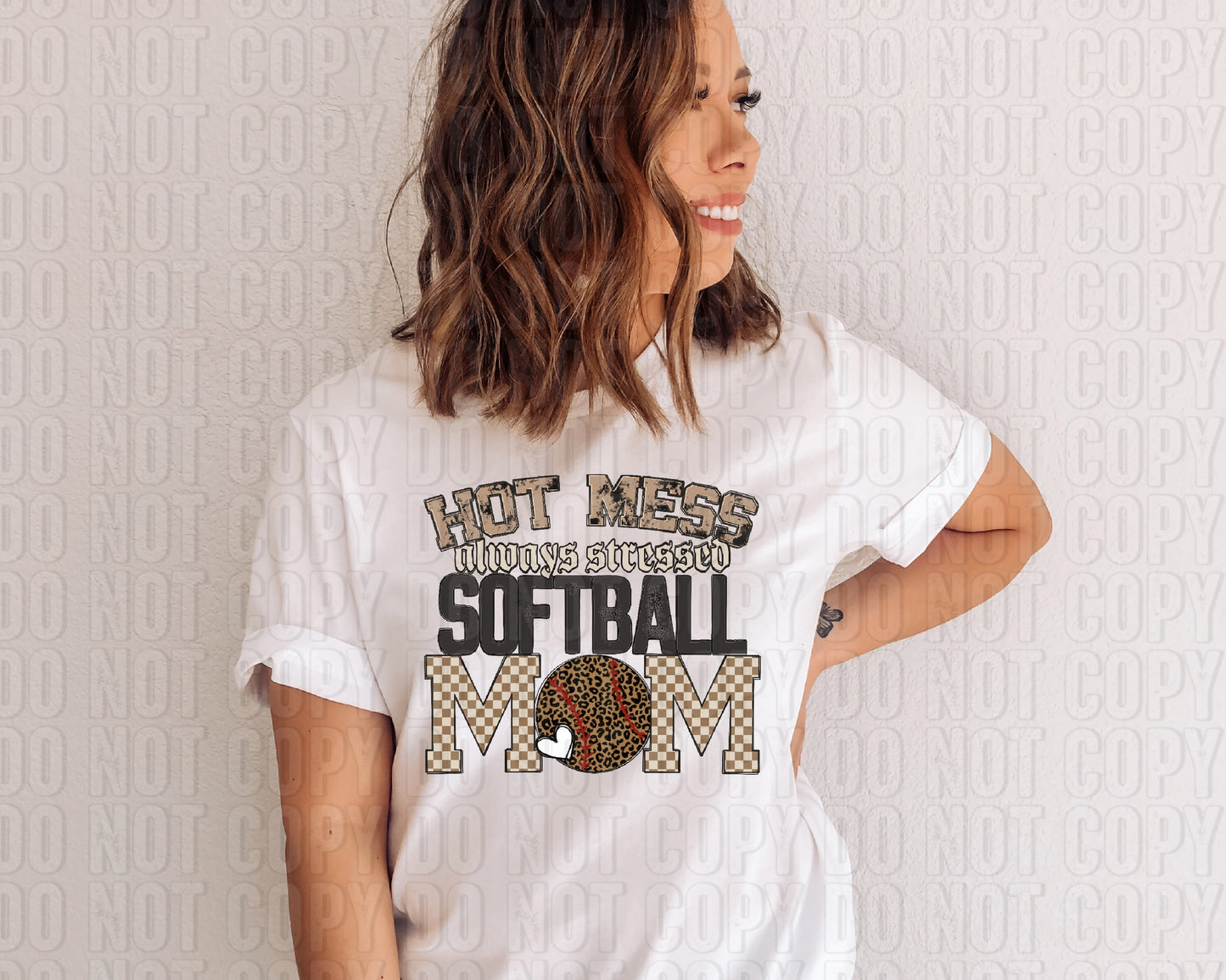 Hot Mess Softball Mom Cheetah DTF Transfer