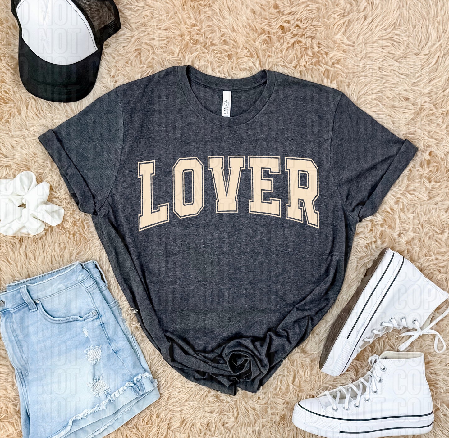 Lover Tan/Cream Font Varsity Letters DTF Transfer