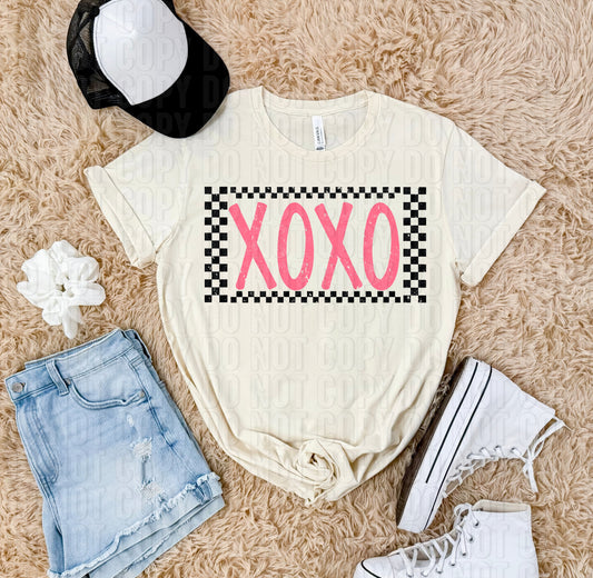 Xoxo Pink Checkered Outline DTF Transfer