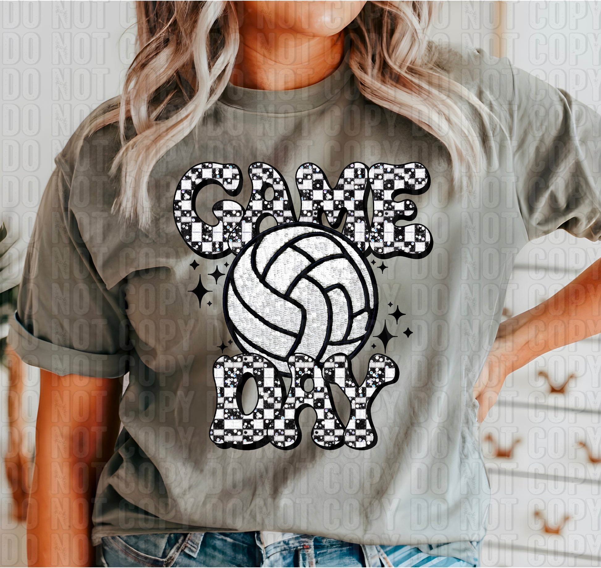 Game Day Volleyball Sequined Checkers DTF Transfer