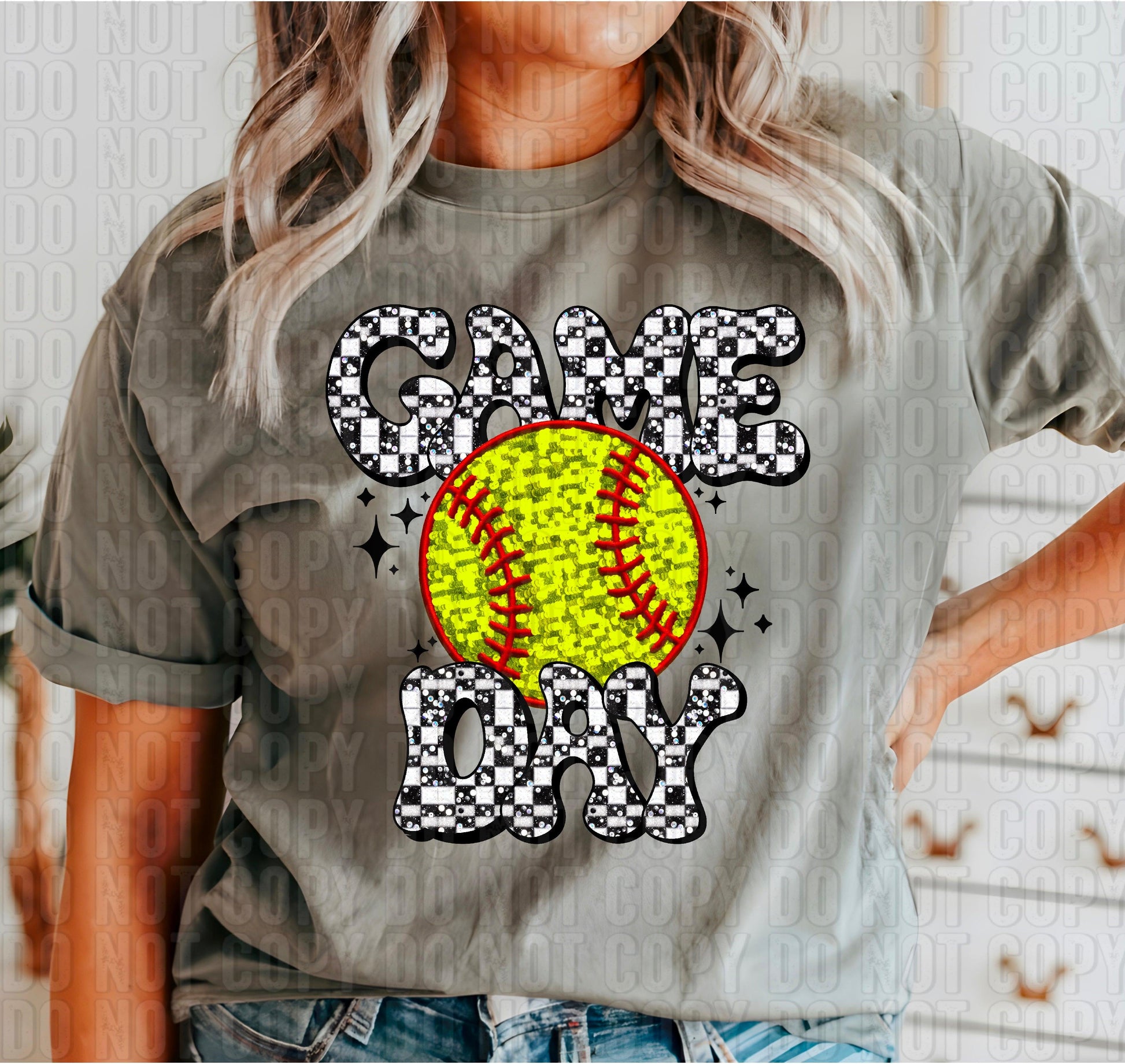 Game Day Softball Sequined Checkers DTF Transfer