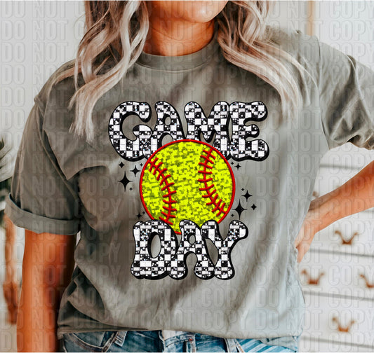Game Day Softball Sequined Checkers DTF Transfer