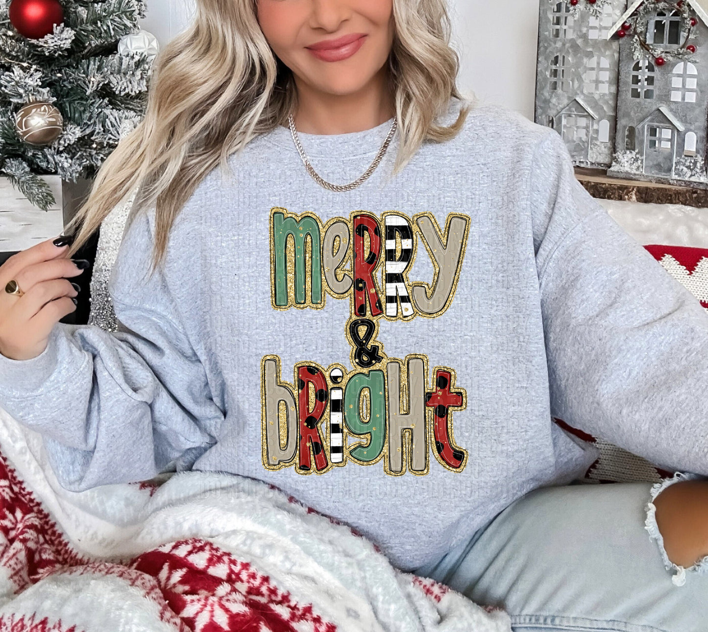 Merry & Bright Striped/Tan DTF Transfer