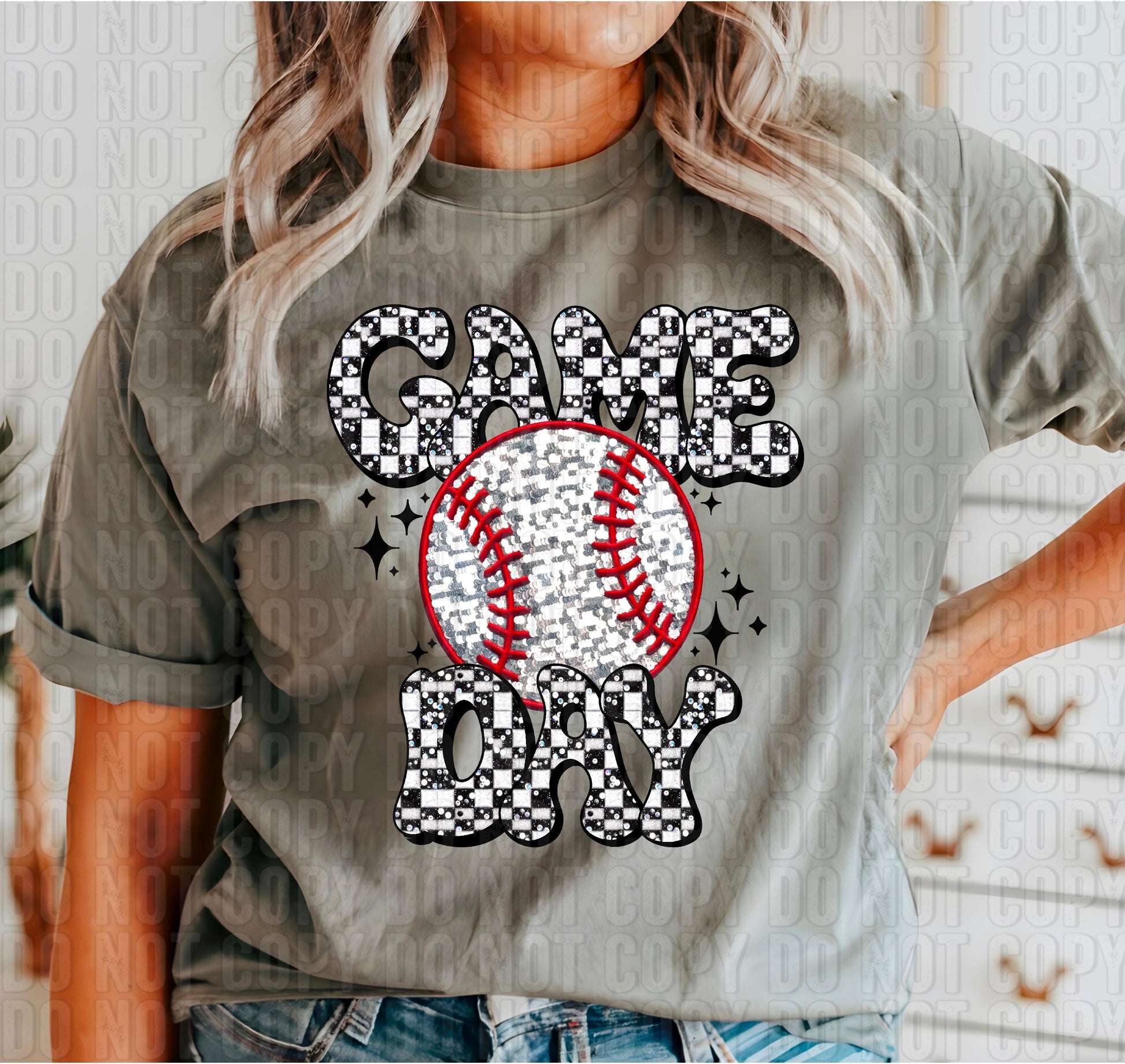 Game Day Baseball Sequined Checkers DTF Transfer