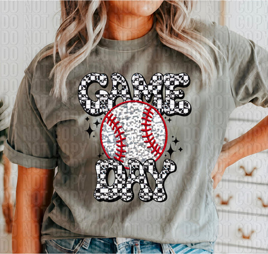 Game Day Baseball Sequined Checkers DTF Transfer