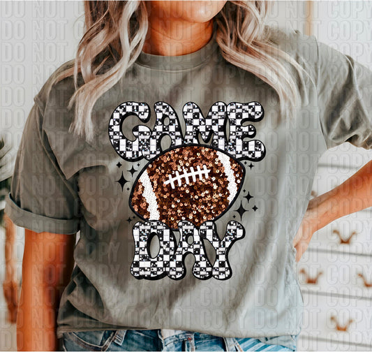 Game Day Football Sequined Checkers DTF Transfer