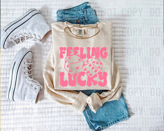 Feeling Lucky Pink Font DTF Transfer