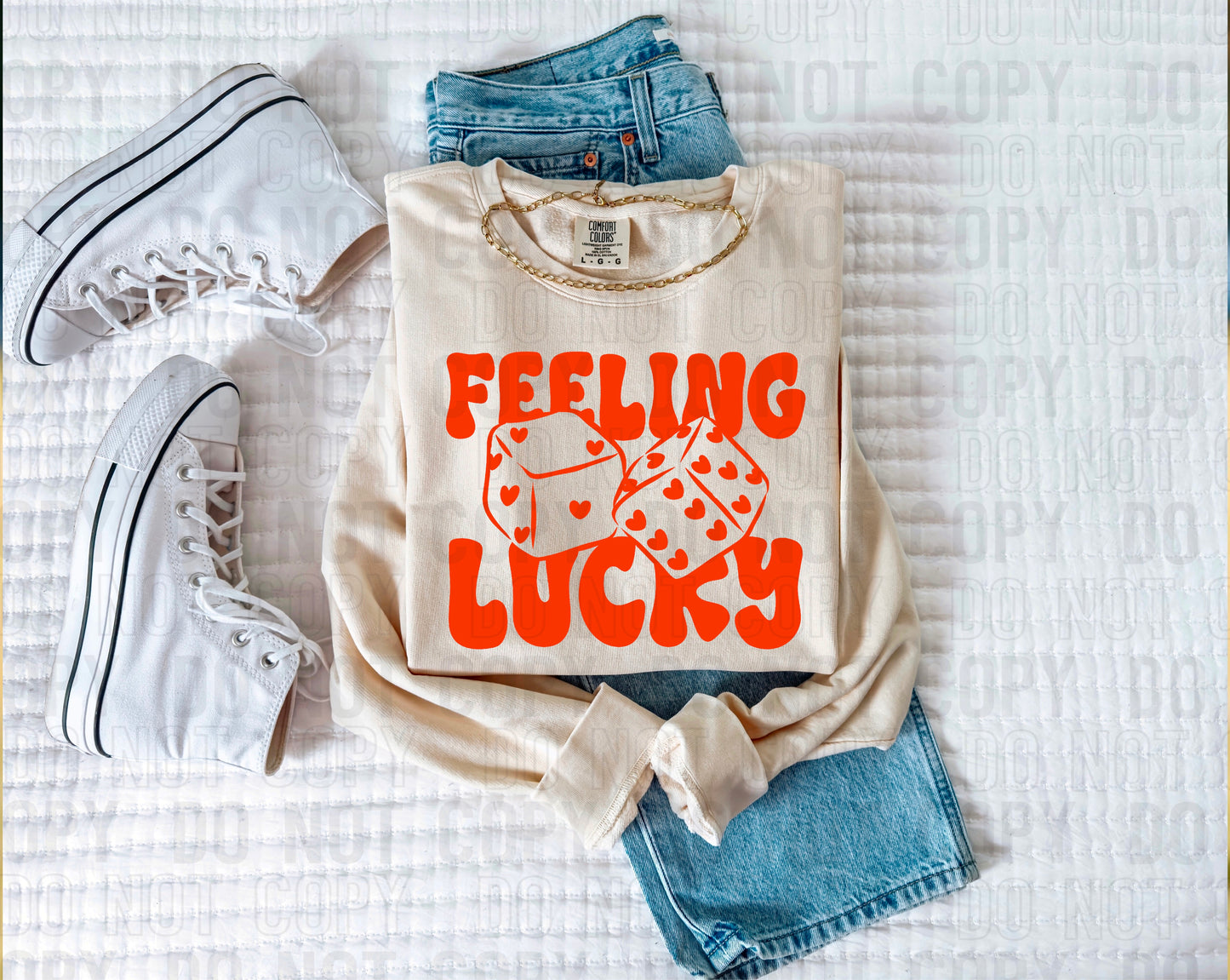 Feeling Lucky Red Font DTF Transfer