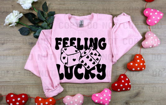 Feeling Lucky Black Font DTF Transfer