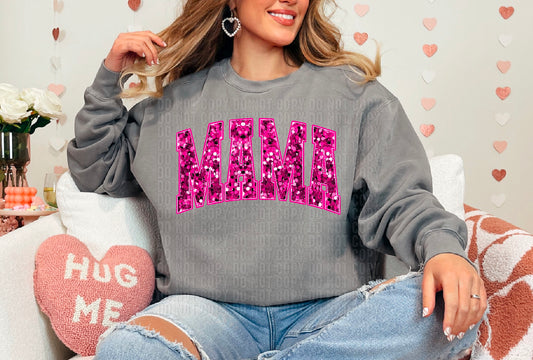 Mama Hot Pink Sequined DTF Transfer