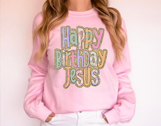 Happy Birthday Jesus Pastel/Gold DTF Transfer