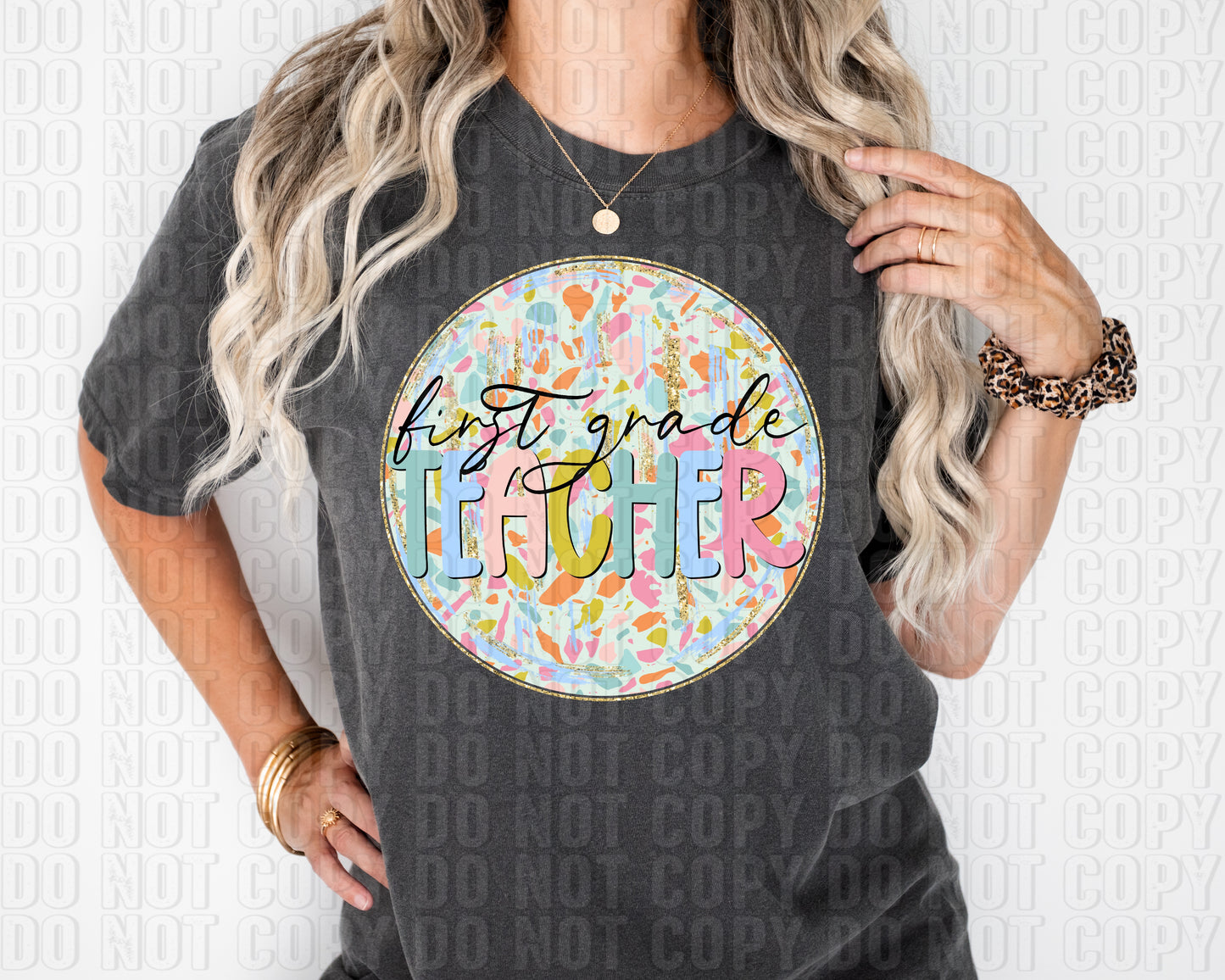 Terrazzo Circle First Grade Teacher DTF Transfer