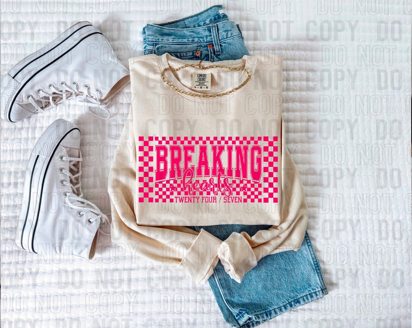 Breaking Hearts Pink Font DTF Transfer