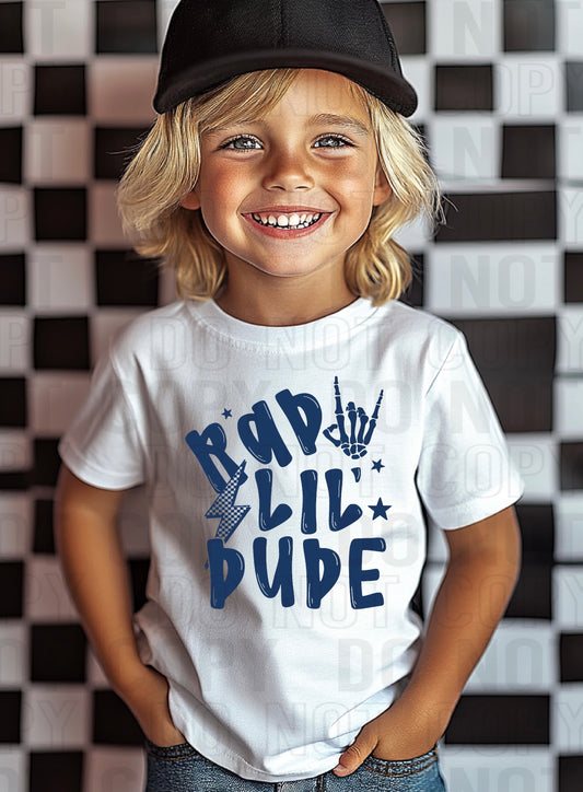 Rad Lil Dude Blue Font DTF Transfer