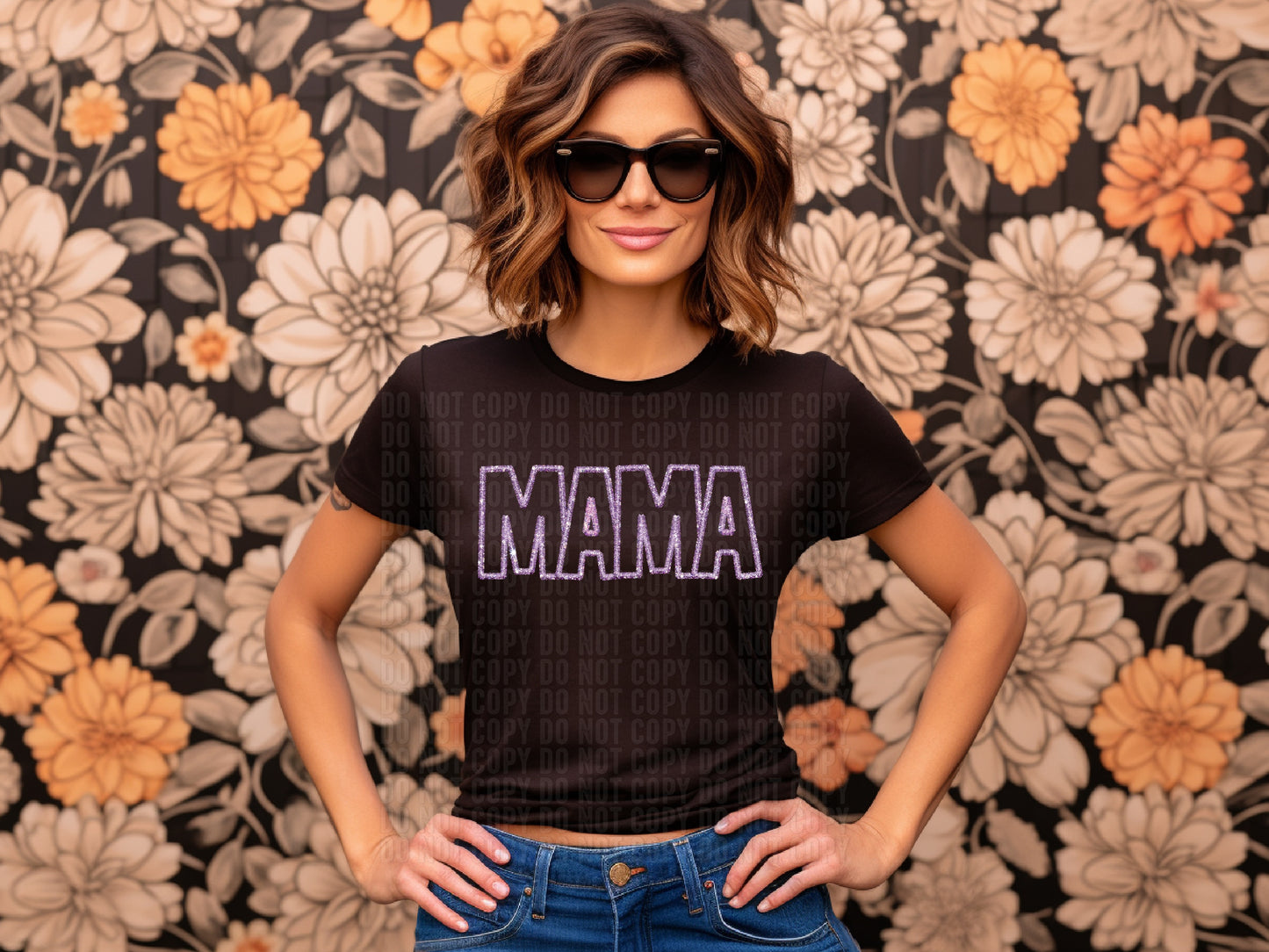 Mama Purple Glitter Outline DTF Transfer