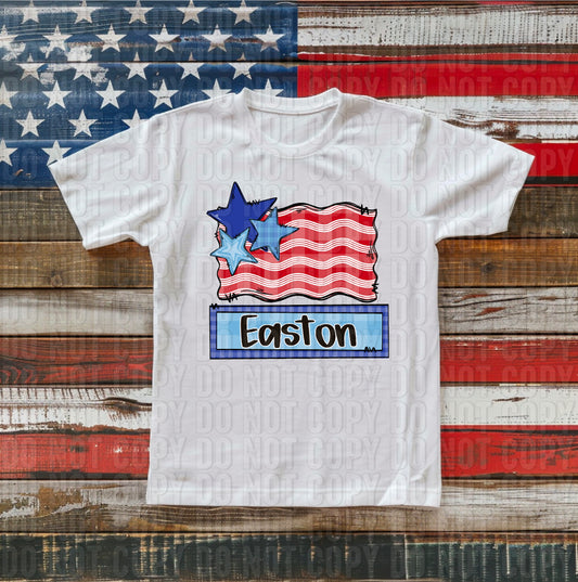 American Flag Boy With Name Plate Personalized DTF Transfer