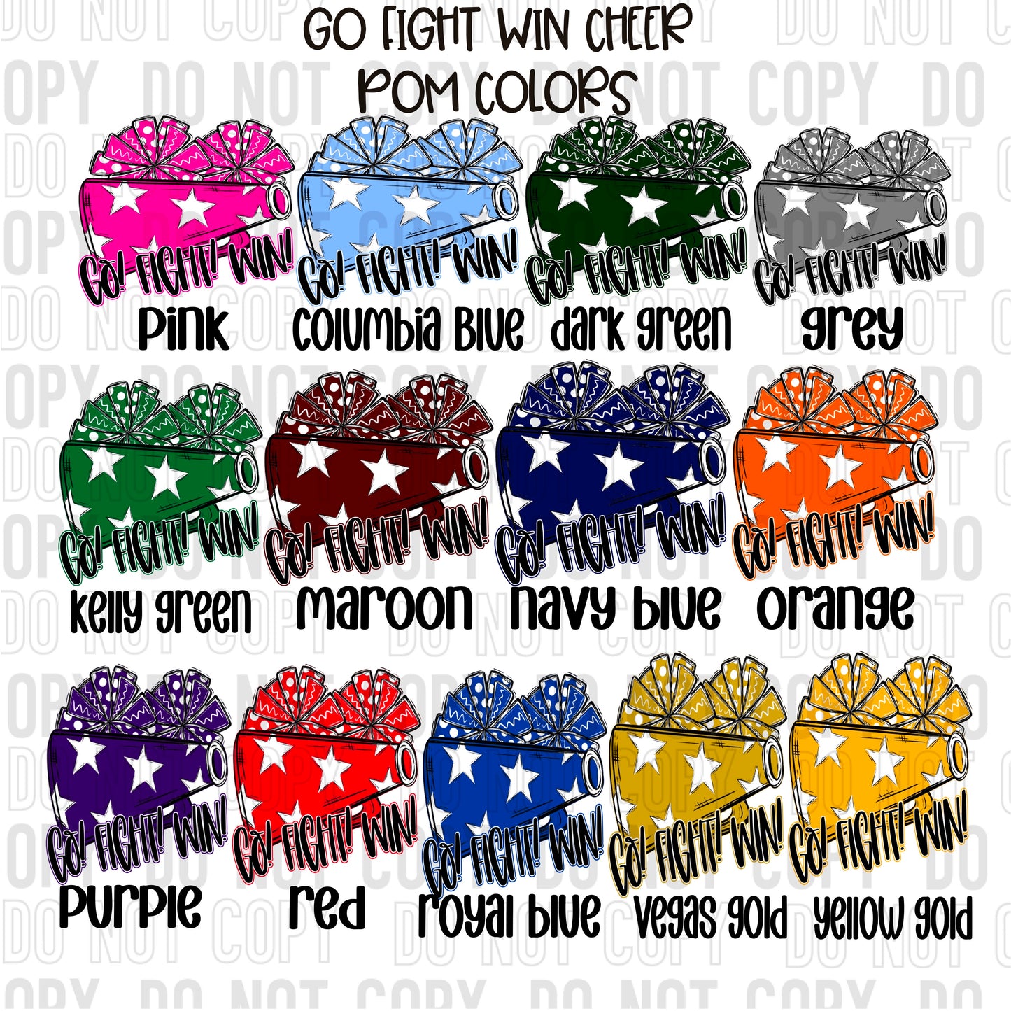 Go Fight Win Cheer Pom Name/Mascot Personalized DTF Transfer