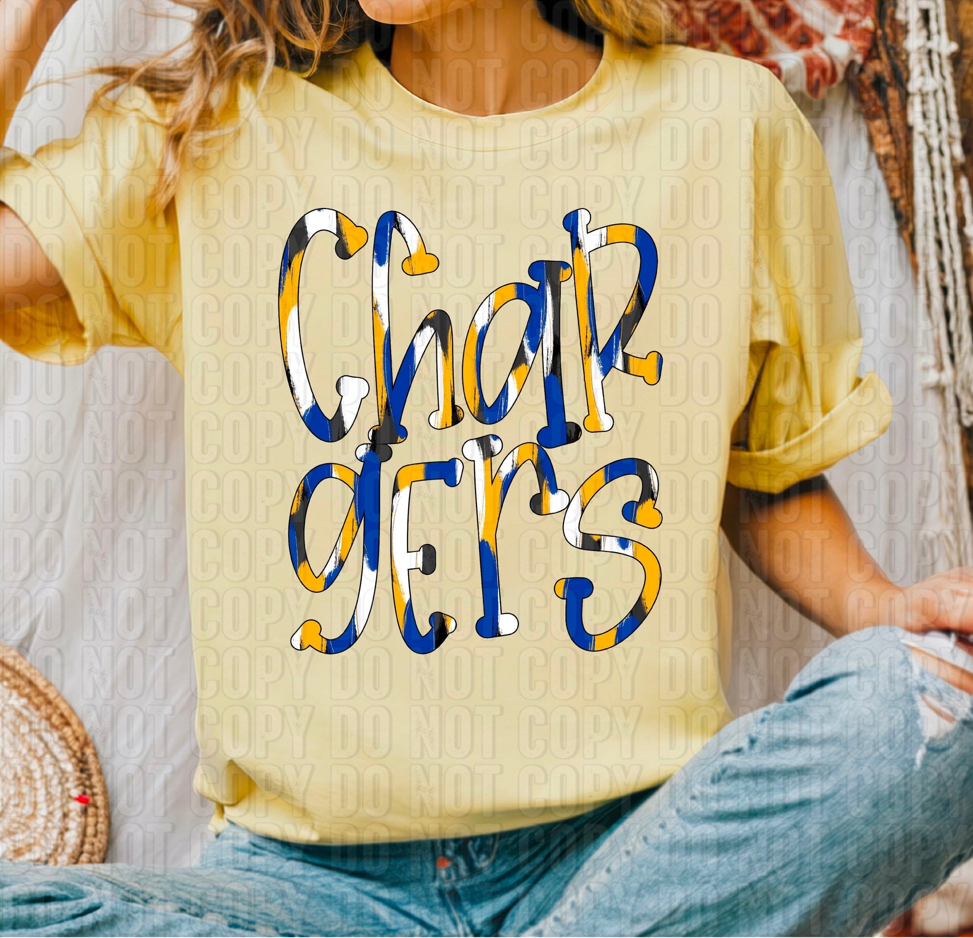 Chargers Funky Spotted Serif Mascot Royal Blue/Yellow Gold DTF Transfer