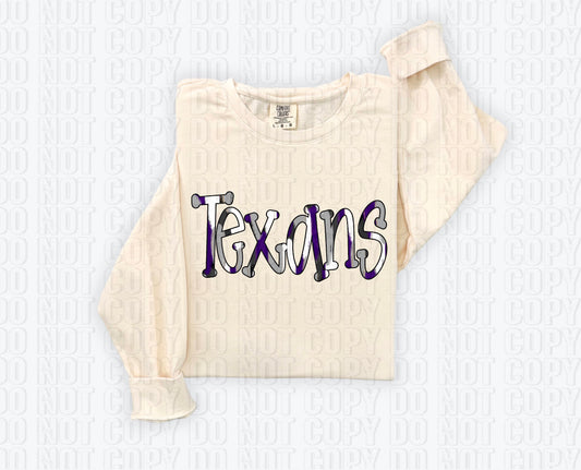 Texans Funky Spotted Serif Mascot Purple DTF Transfer