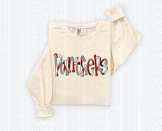 Panthers Funky Spotted Serif Mascot Red DTF Transfer