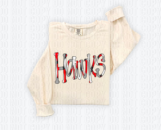 Hawks Funky Spotted Serif Mascot Red DTF Transfer